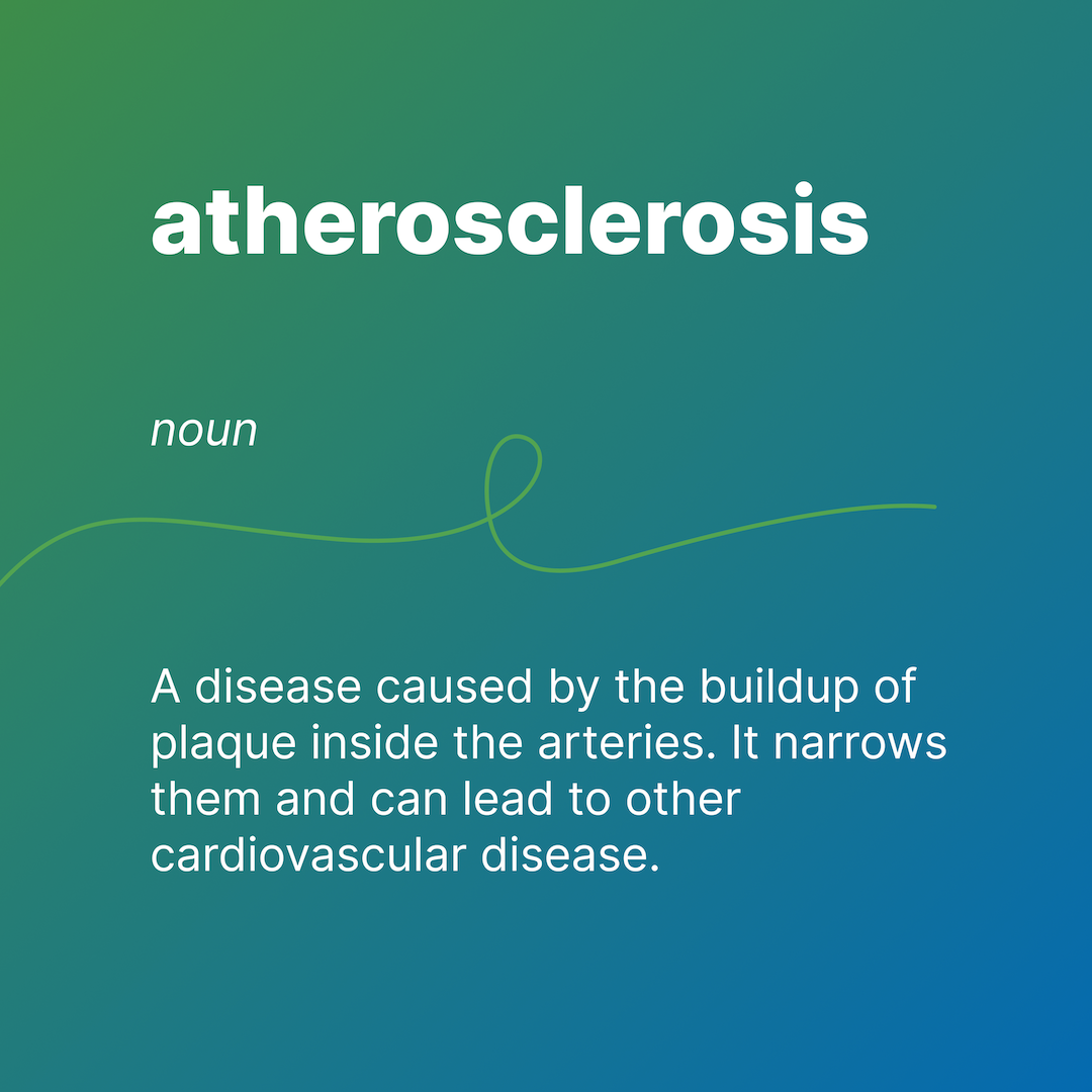 atherosclerosis
noun
A disease caused by the buildup of plaque inside the arteries. It narrows them and can lead to other cardiovascular disease .