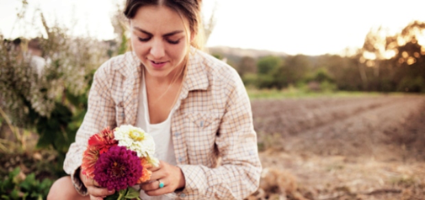 woman holding a bouquet of flowers