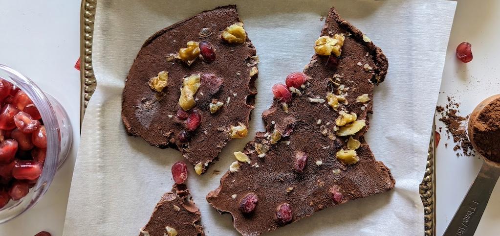 chocolate hibiscus pomegranate yogurt bark