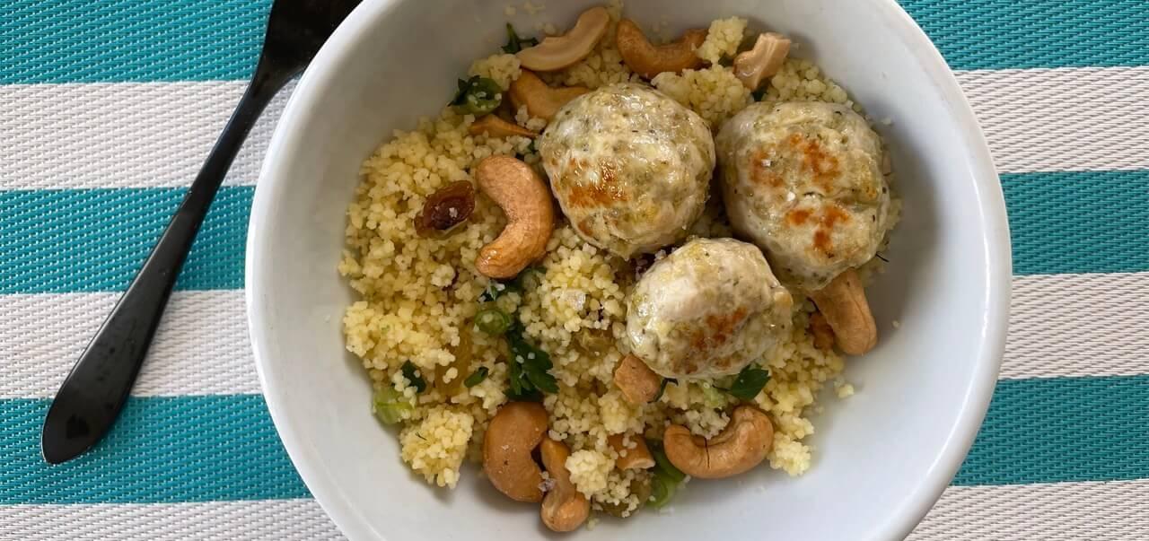 spiced turkey meatballs with herbed couscous