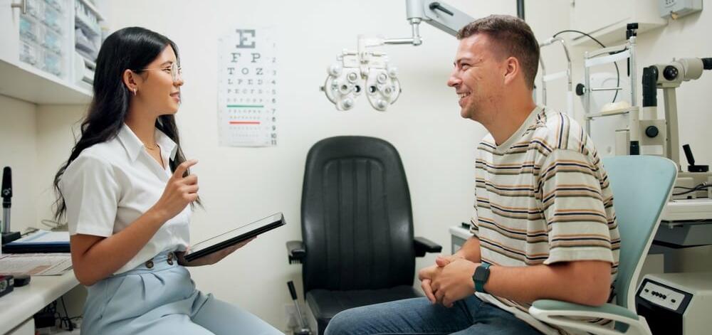 man with diabetes at an eye doctor appointment