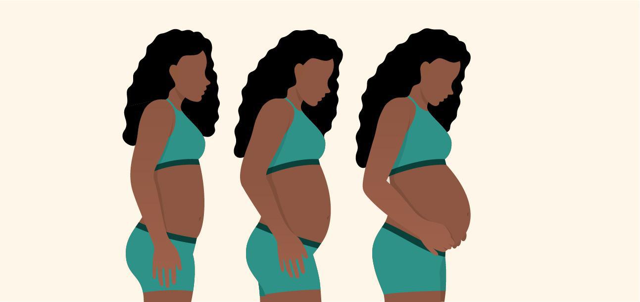 Pregnant woman in 3 stages of pregnancy