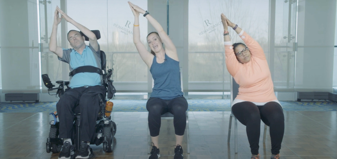 people doing a seated side bend