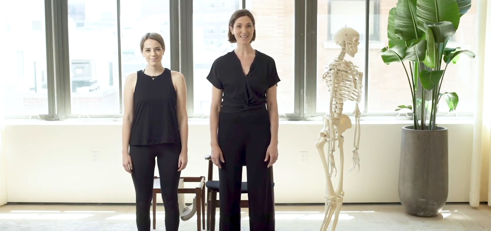 Student, Mandy, and instructor, Margi, demonstrate the Alexander Technique for walking with less effort