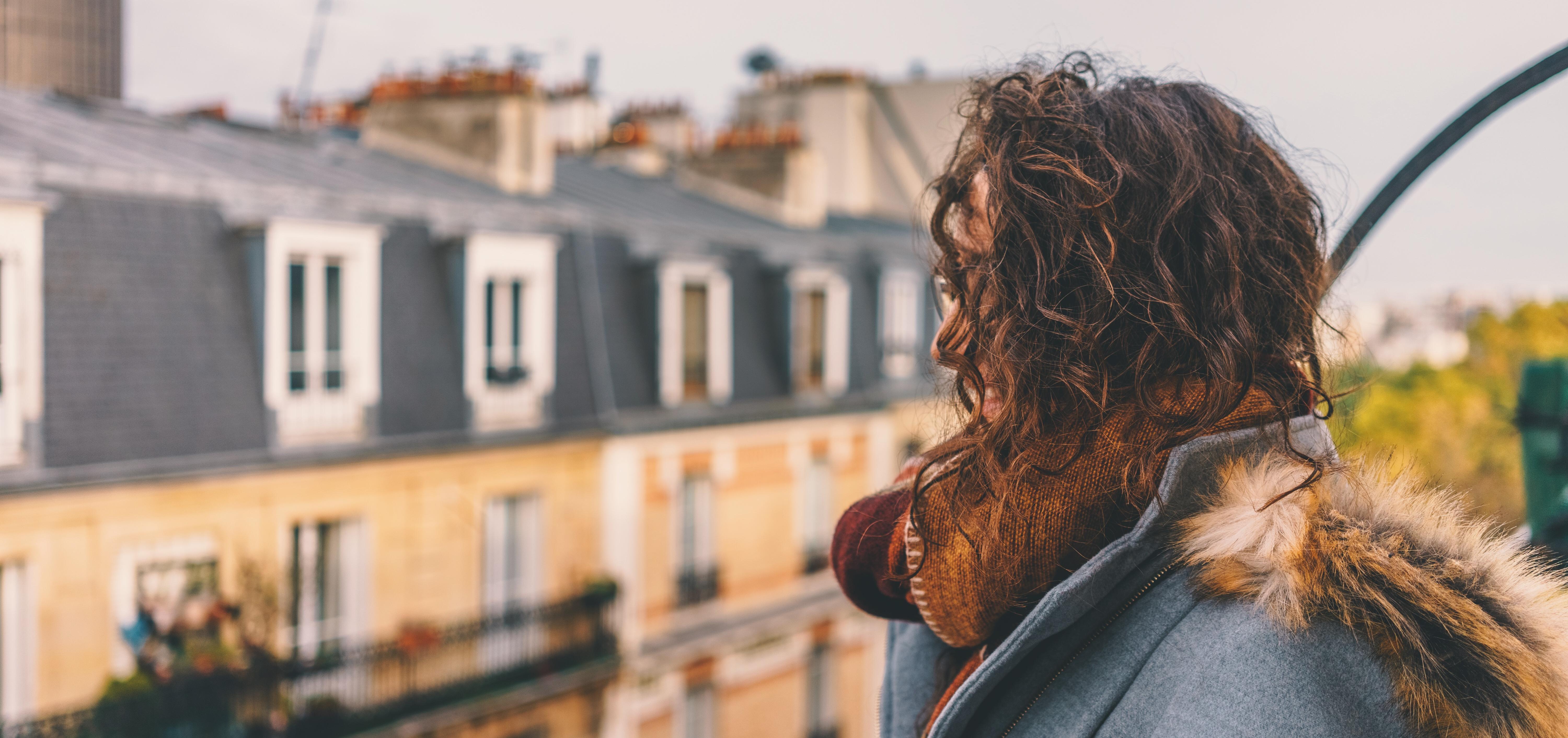 woman traveling alone in a city