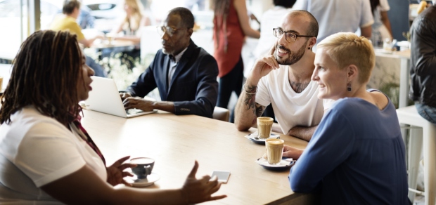 friends gathering at coffee shop